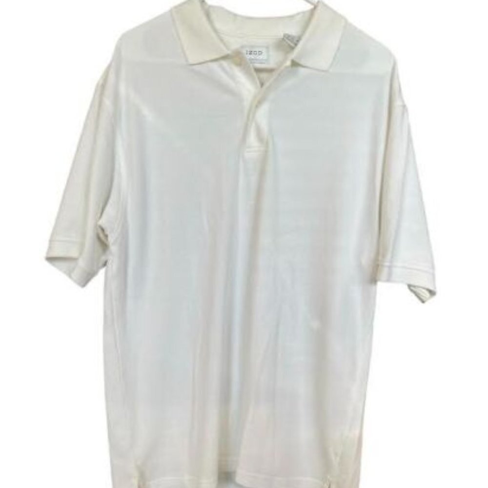 IZOD Men's White Short Sleeve Polo, Logo on Sleeve No Front Pocket Size Large